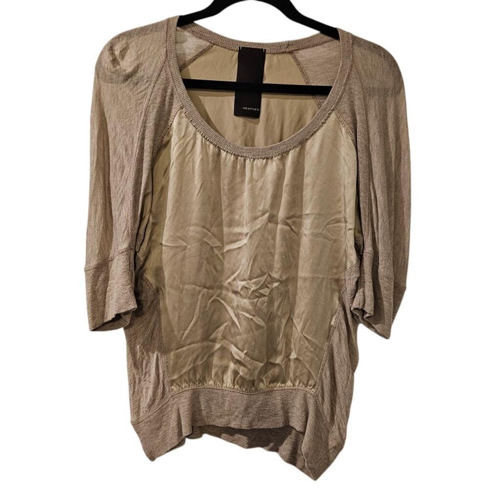 Heather‎ by Bordeaux Blouse XS Champagne Gold Silk Modal Mixed Media